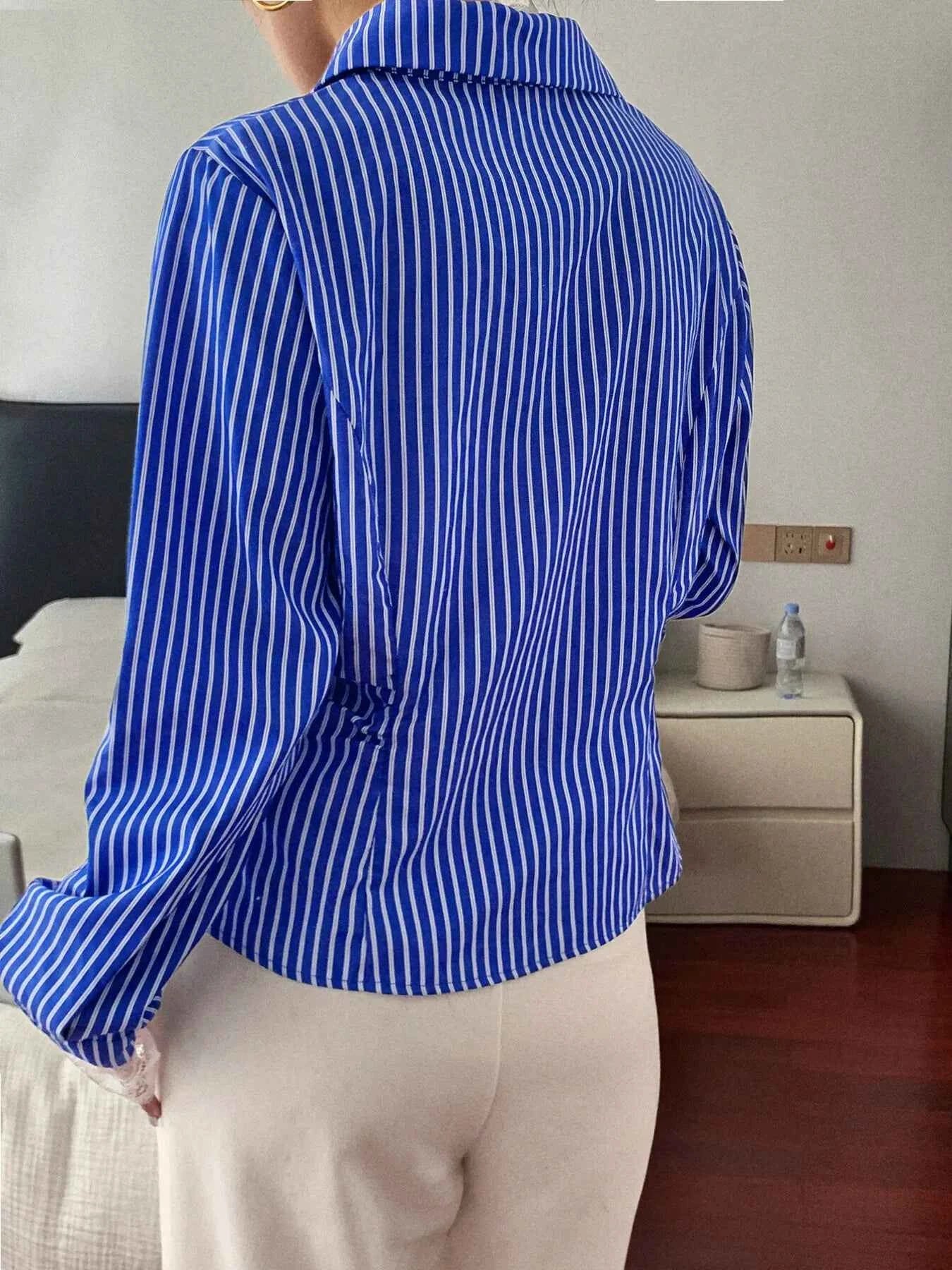 Striped Button-Down Shirt with Lace Detail 67192cdea5714f1c8ab0337b55c013a3-Max-Origin