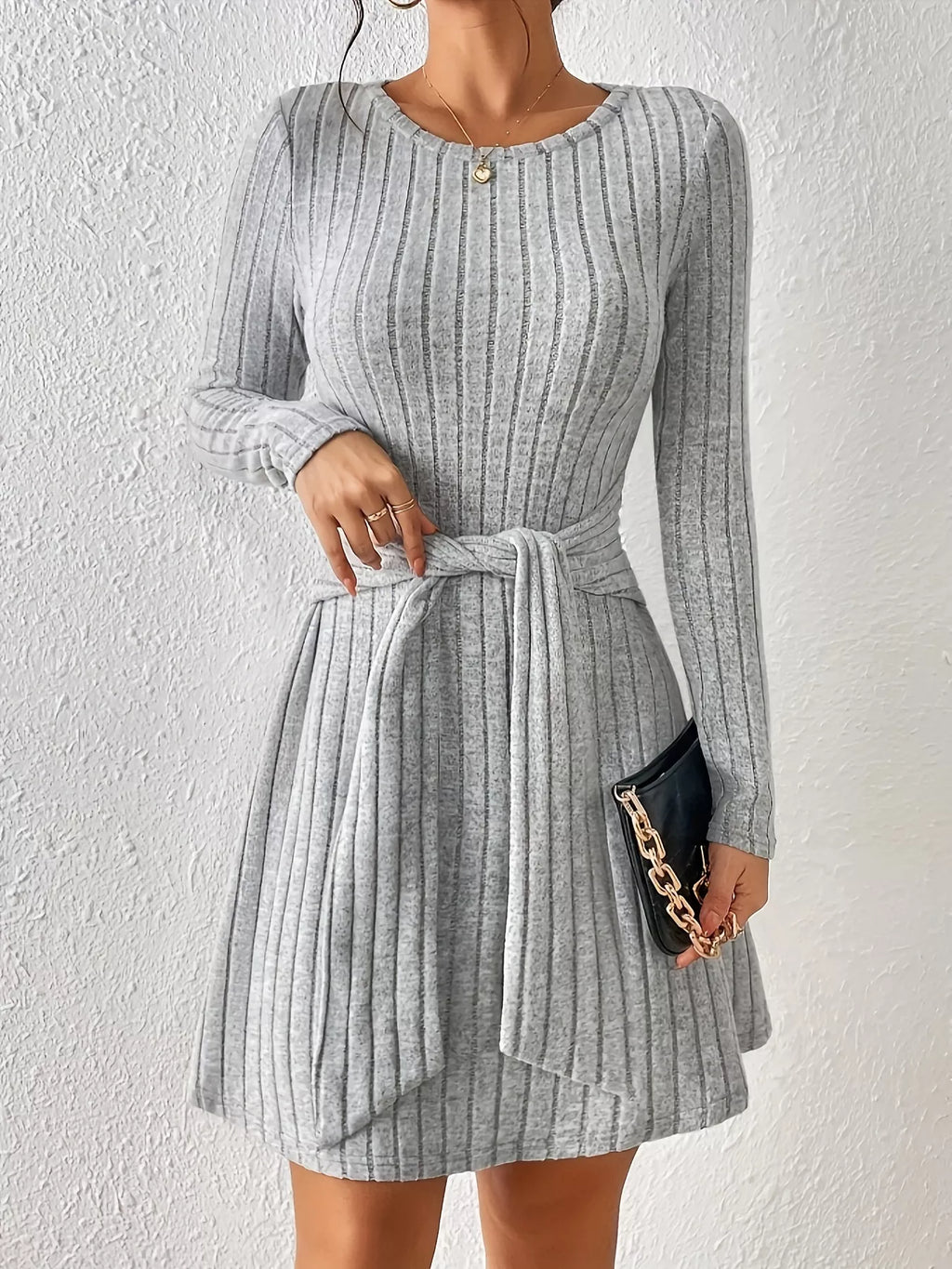 Ribbed Knit Tie Waist Long Sleeve Casual Dress 67195fbf054a4fdcb947da2f002e3524-Max-Origin