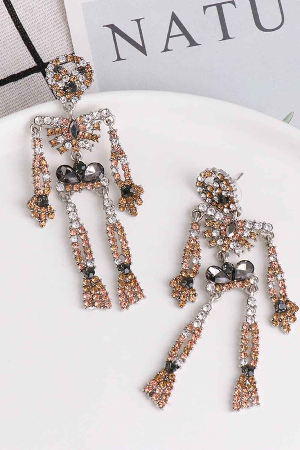 Skeleton Shape Glass Stone Dangle Earrings 671bd1b9377344c5a017da7d3250e178-Max