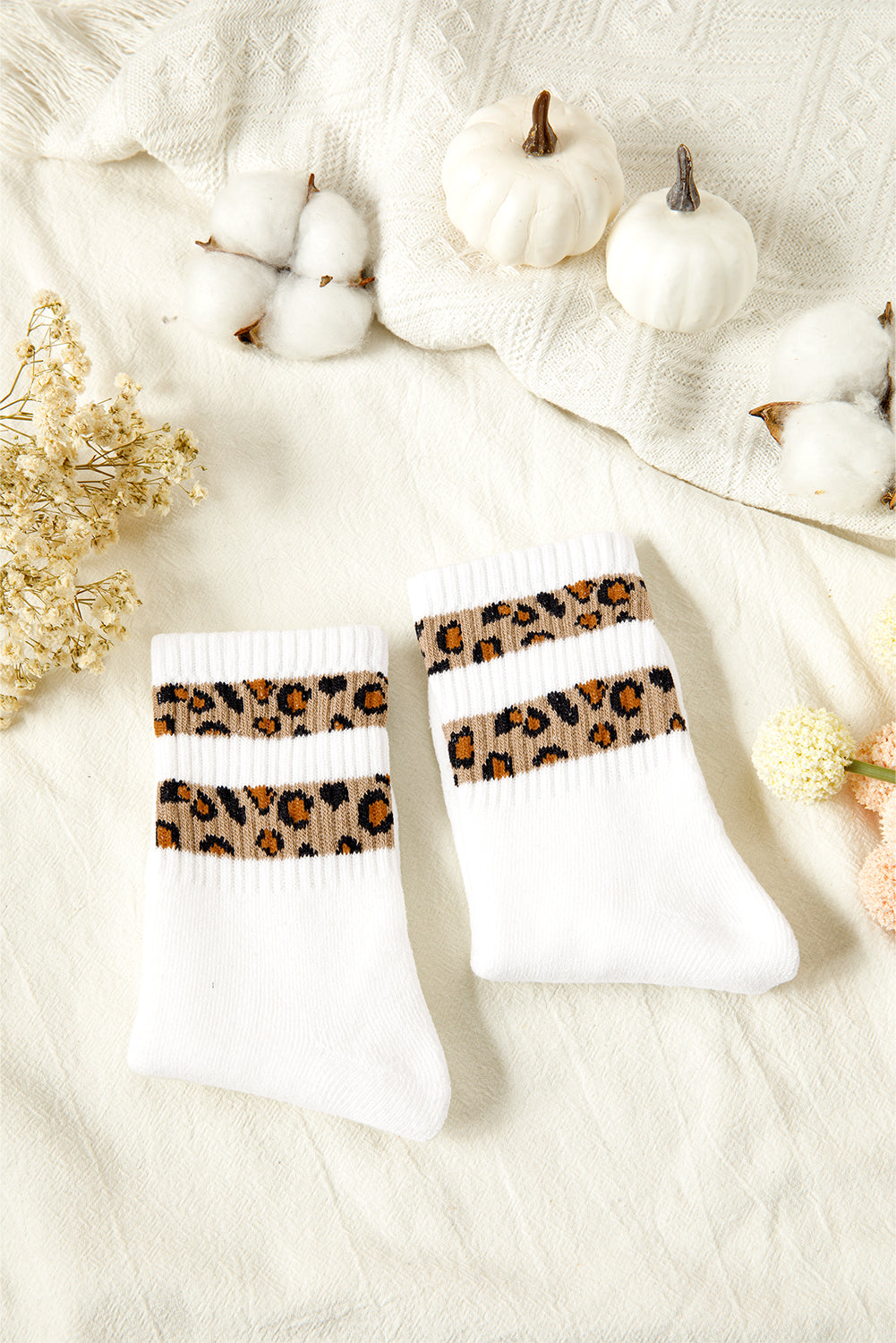 White Leopard Double Stripe Crew Socks 671cb73a4bbeb7dc