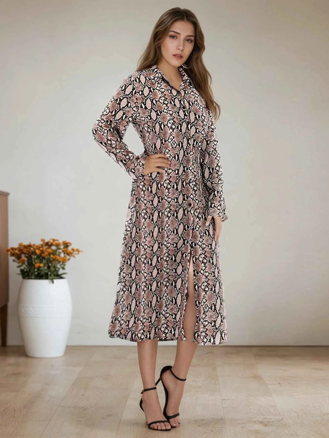 Snake Print Long Sleeve Shirt Dress 6723c7dde6034e01855a2542108c8bc5-Max-Origin