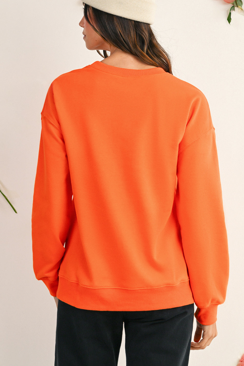 Black Halloween Ghost Sequins Patch Drop Shoulder Sweatshirt 6724641e2042b7ac