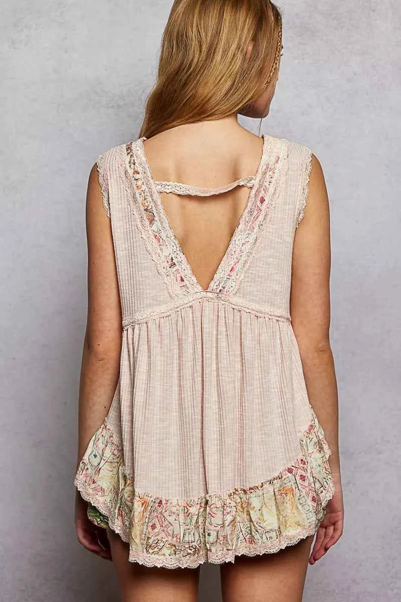 POL Lace Detail Ruffled Ribbed Sleeveless Top with Floral Pattern Trim Detail 672a48f4-dcbc-49a7-ae05-e0ac0744de74-Max-Origin