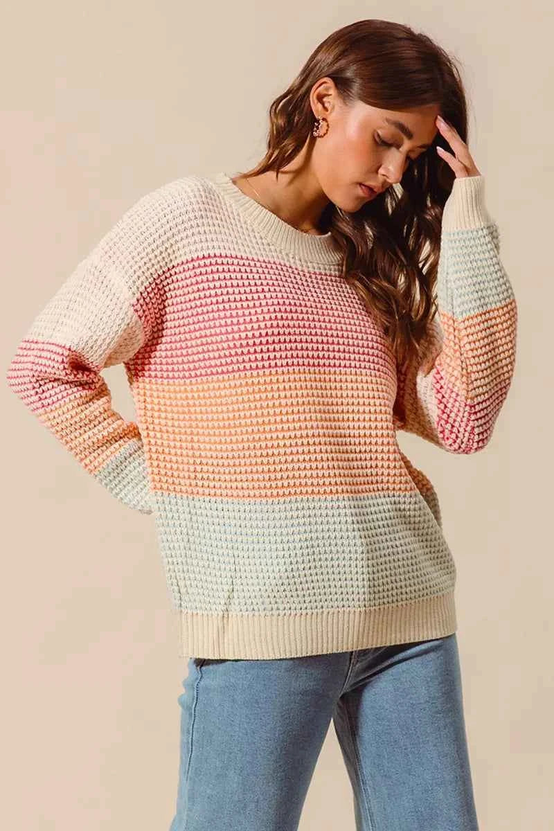 SO ME Multi Color Block Long Sleeve Sweater 6730ec49356b4c48b4132fc99ab13dd7-Max-Origin