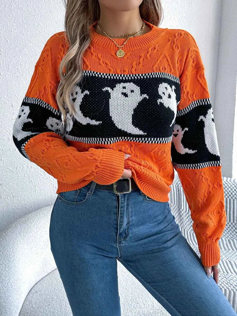 Ghost Round Neck Long Sleeve Sweater 67319a86-6201-4747-b9ca-c6bac66a6ab8-Max