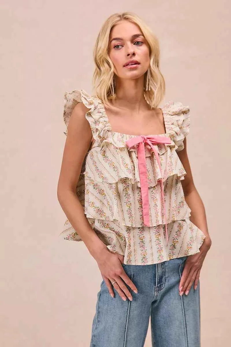 BiBi Floral Printed Woven Front Bow Tied Ruffled Square Neck Sleeveless Top 673690a3cfc040c08d17462d62cc9d9c-Max-Origin