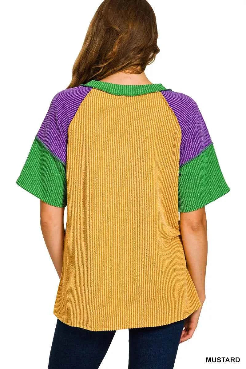 Zenana Mardi Gras Raised Rib Color Block Top 6736aaf1010d49ab82c994951ee59b56-Max-Origin