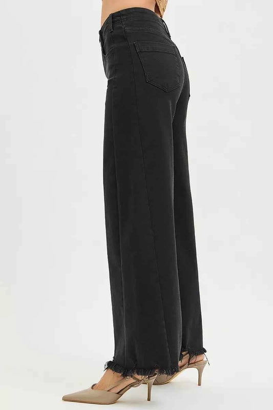 Tummy Control High Rise Palazzo Leg Frayed Hem Jeans 674d535c3caf4997965d7bc16d58a675-Max-Origin