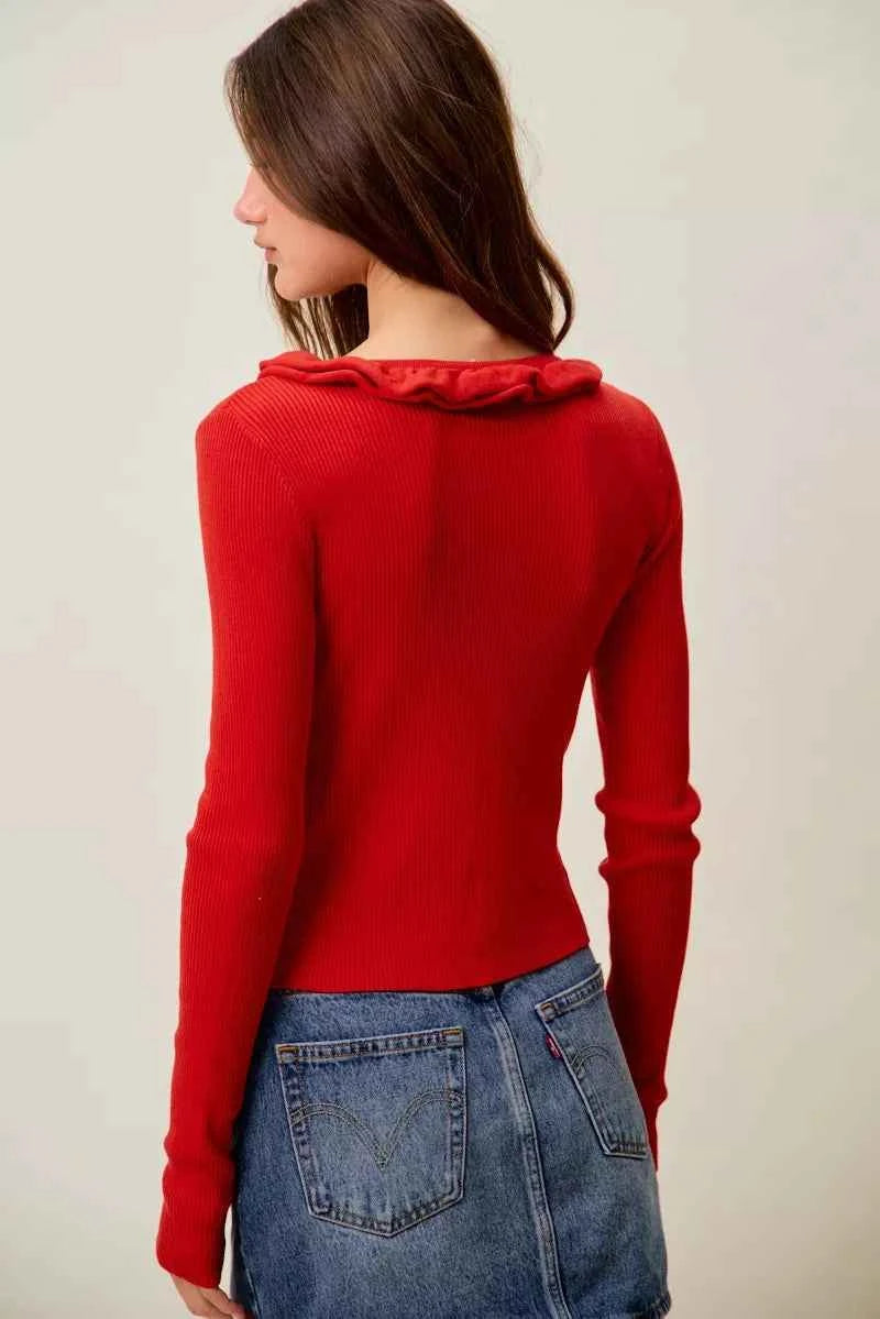 SO ME Cascade Ruffle Ribbed Sweater Cardgian 674ed849a479412bba842d3c68c98e60-Max-Origin