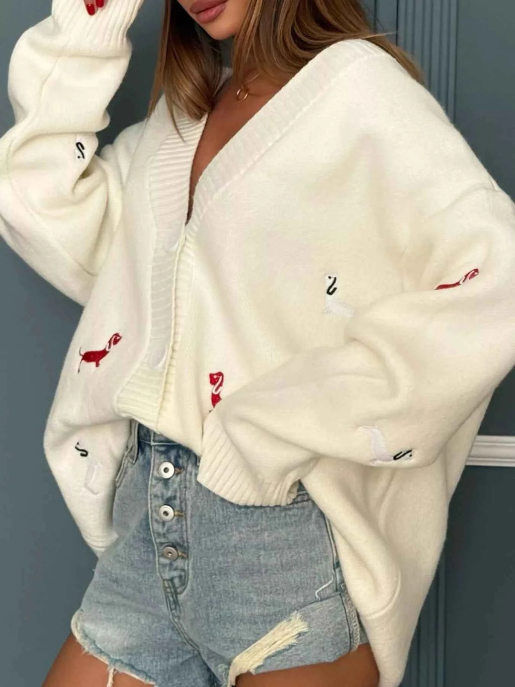 Embroidered Button Up Cardigan 674f815e-d860-436f-8f35-ce56082d1b37-Max-Origin