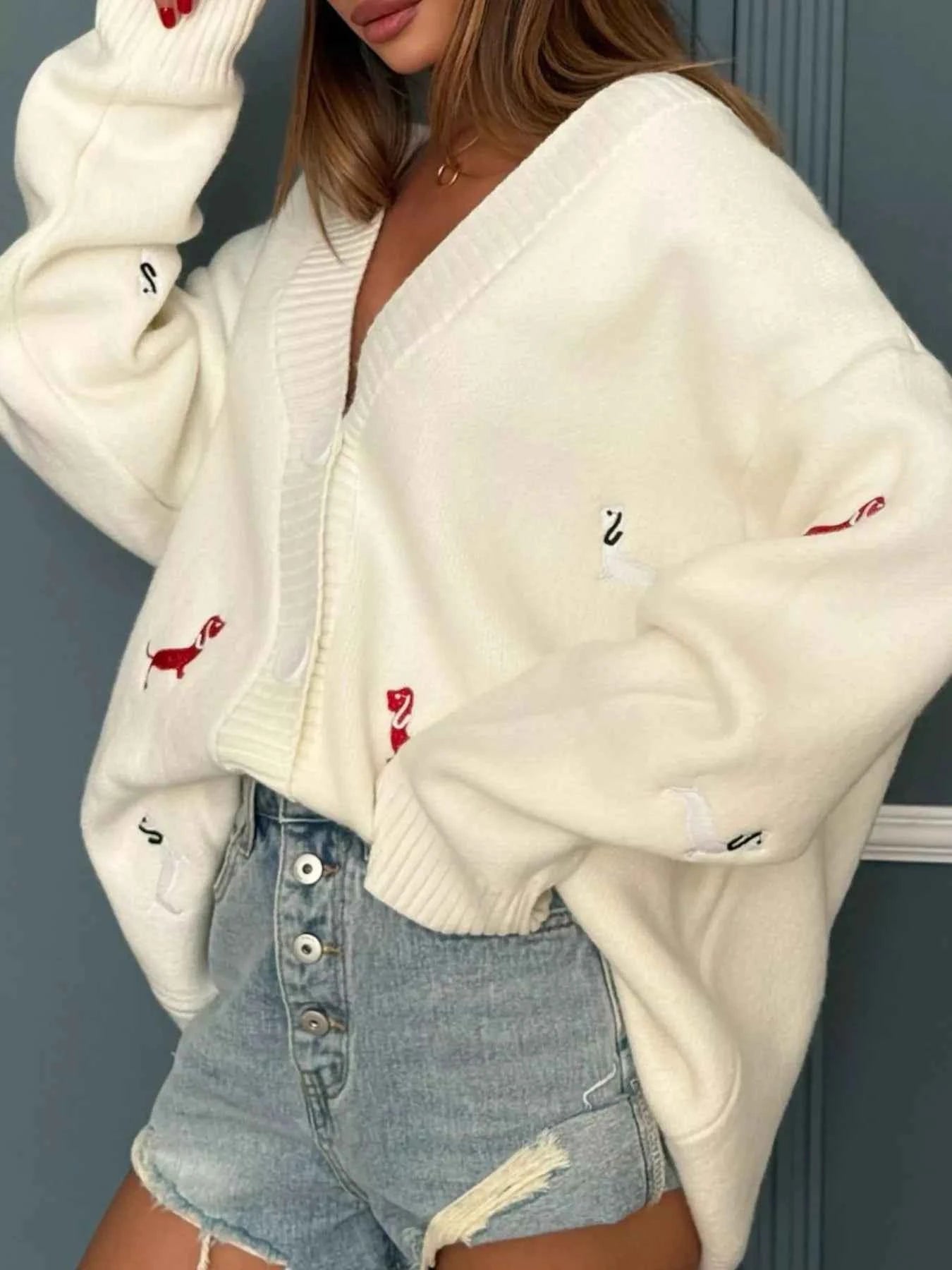 Embroidered Button Up Cardigan 674f815e-d860-436f-8f35-ce56082d1b37-Max-Origin