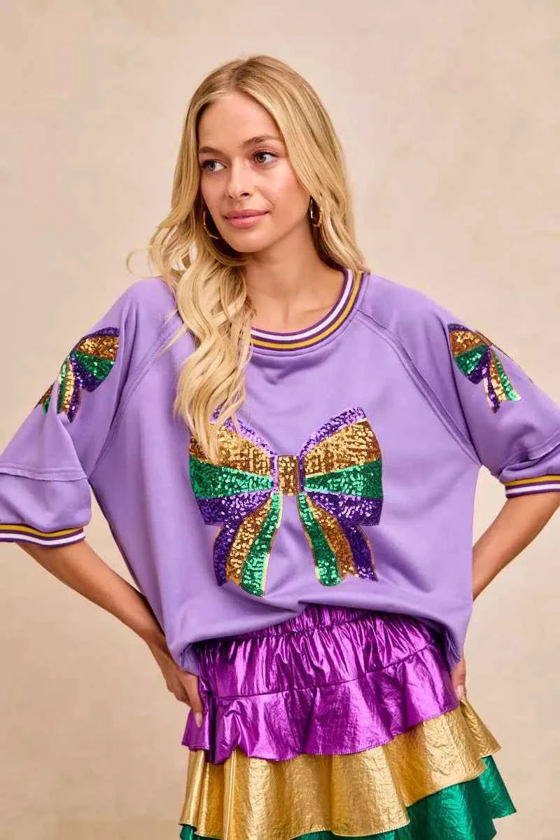 BiBi Mardi Gras Theme Ribbon Sequin Patched Top 6752ee03e4a145f7ab826b28fd186121-Max-Origin