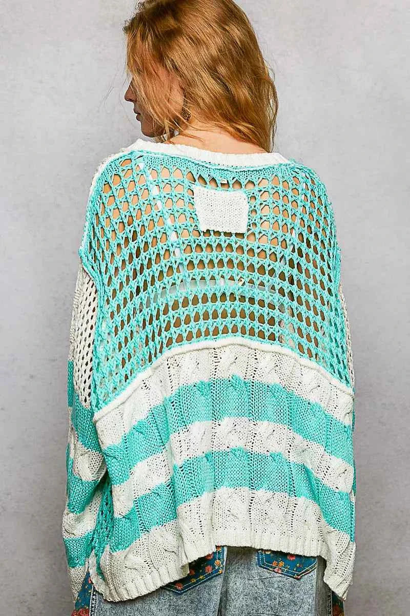 POL Color-Blocked Stripe Pattern Knit Top with Twisted Weave 67577938-c1ac-47da-8456-5a51fb2b5350-Max-Origin