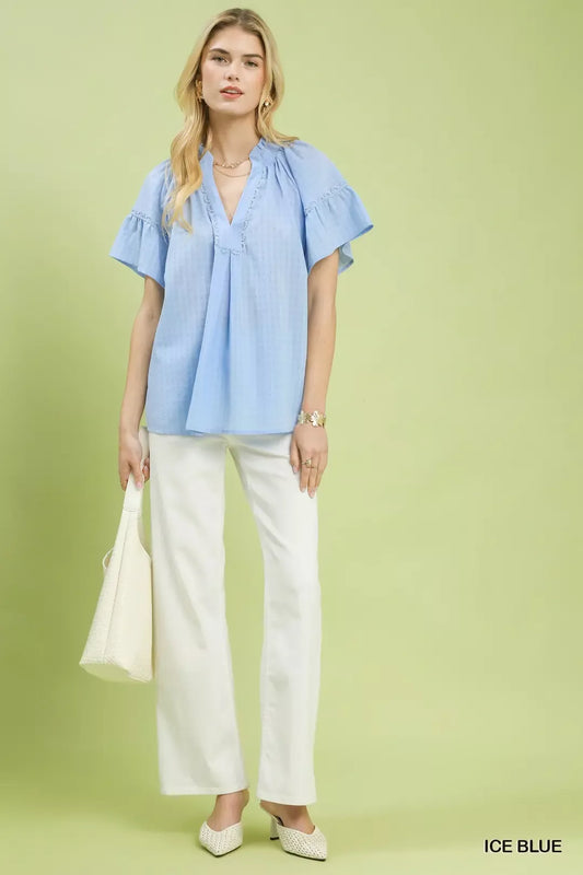 Gingham Puff Sleeve Top with Lace Trim 6761618c-f36d-4287-8b7d-c6f464de2512-Max-Origin