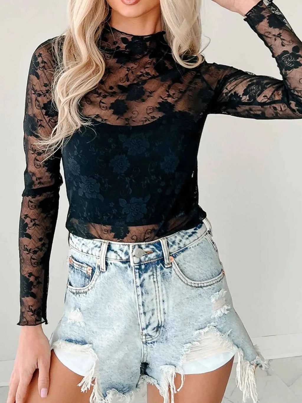 Lace Mock Neck Long Sleeve Blouse 6767a16e-6170-48a4-b4b0-db8c7ee997a2-Max-Origin