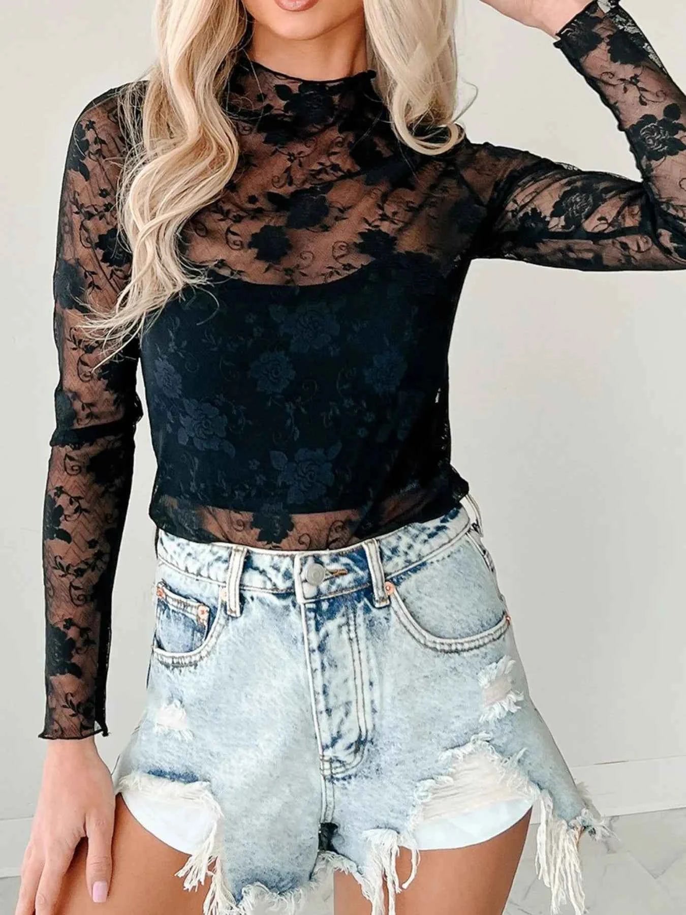 Lace Mock Neck Long Sleeve Blouse 6767a16e-6170-48a4-b4b0-db8c7ee997a2-Max-Origin