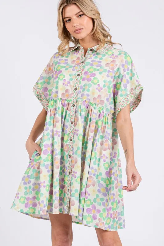 SAGE+FIG Floral Babydoll Short Sleeves Dress 6770319b-fd54-433d-a866-ec223f28c447-Max