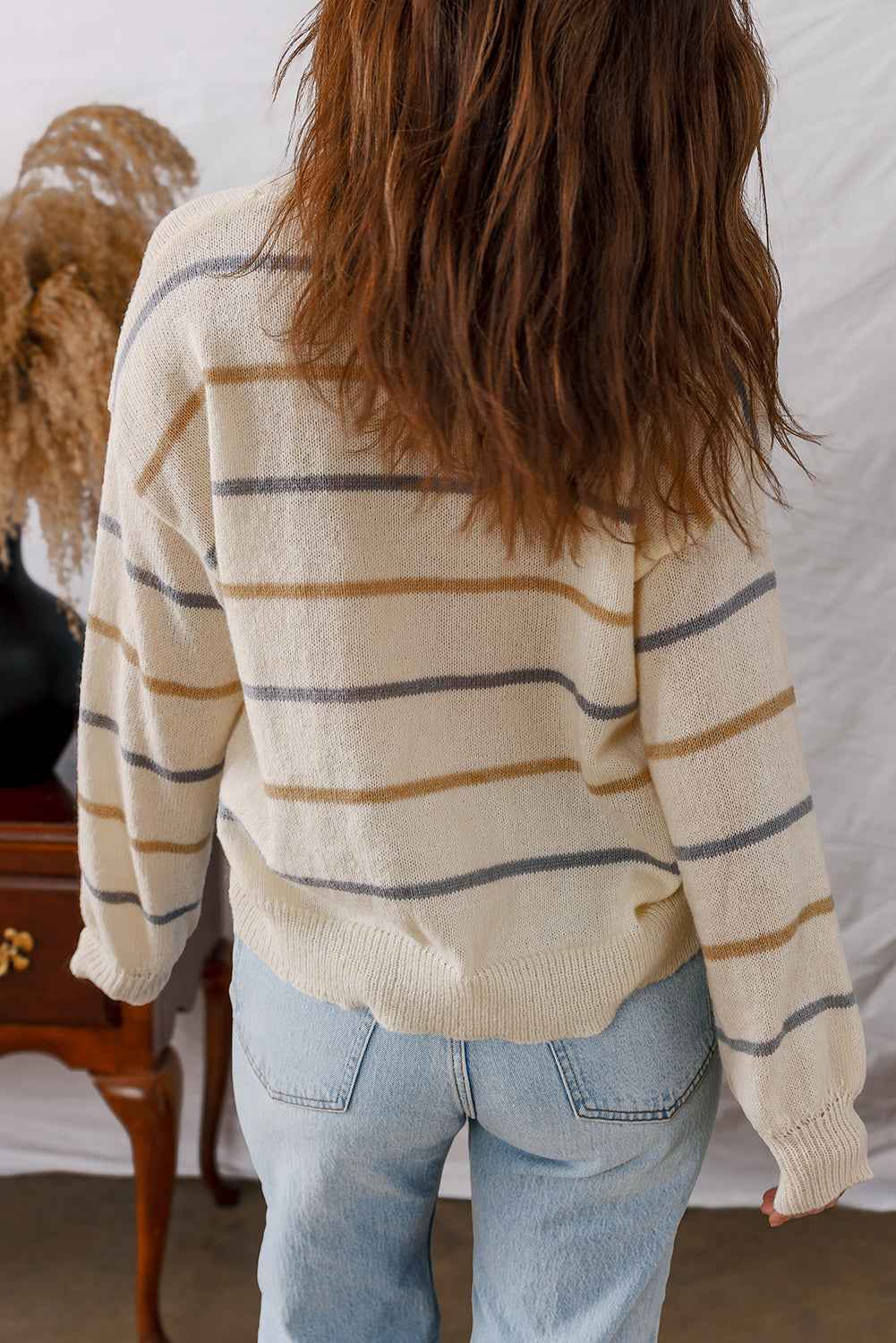 Multicolour Striped Ribbed Edge Drop Shoulder Sweater 6770d8d5ded704a3