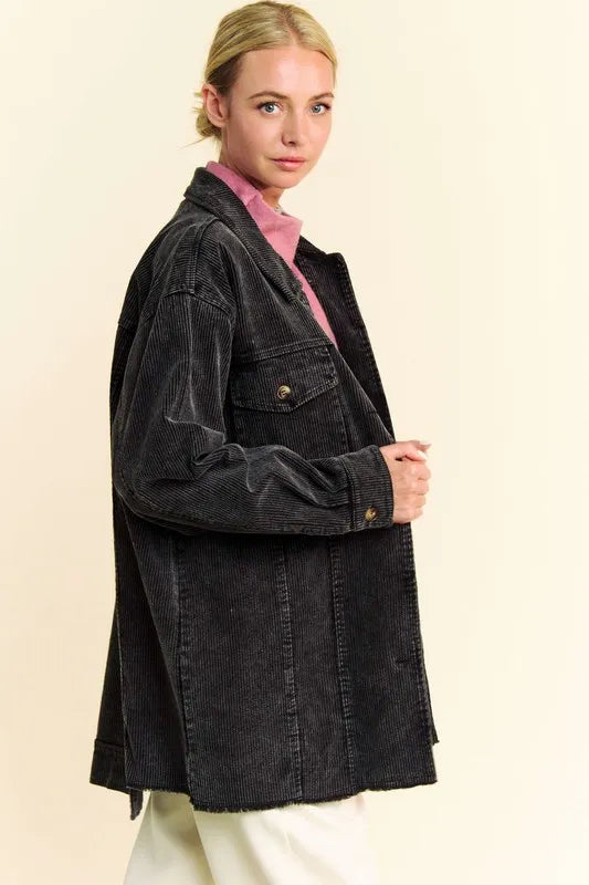 Davi & Dani Washed Corduroy Raw Hem Button Up Jacket 67794ce1-6dd9-42c7-a99a-66c5487449f6-Max