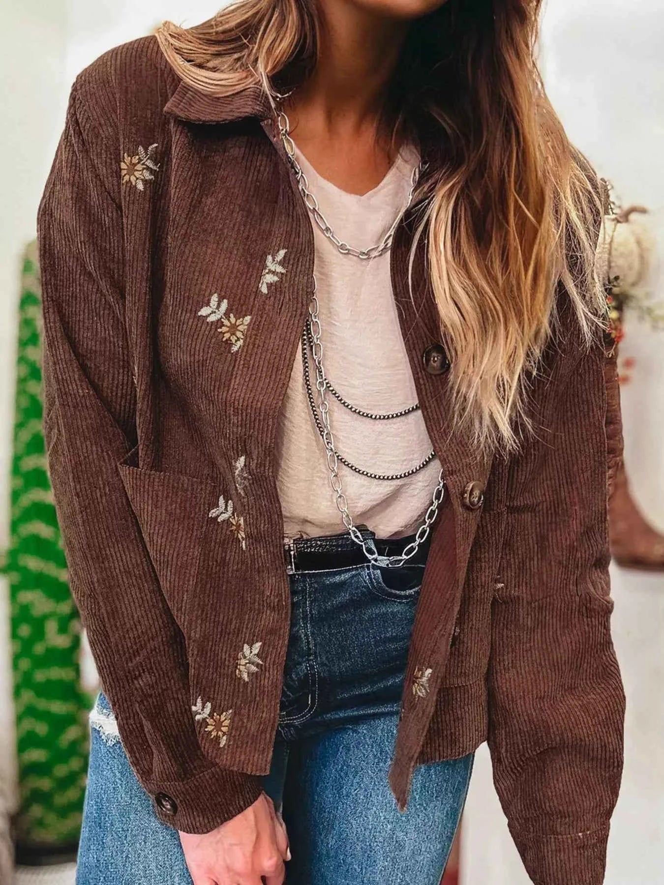 Floral Embroidered Collar Button Front Corduroy Jacket 677eaaeef35c431499db45f83e02187b-Max-Origin