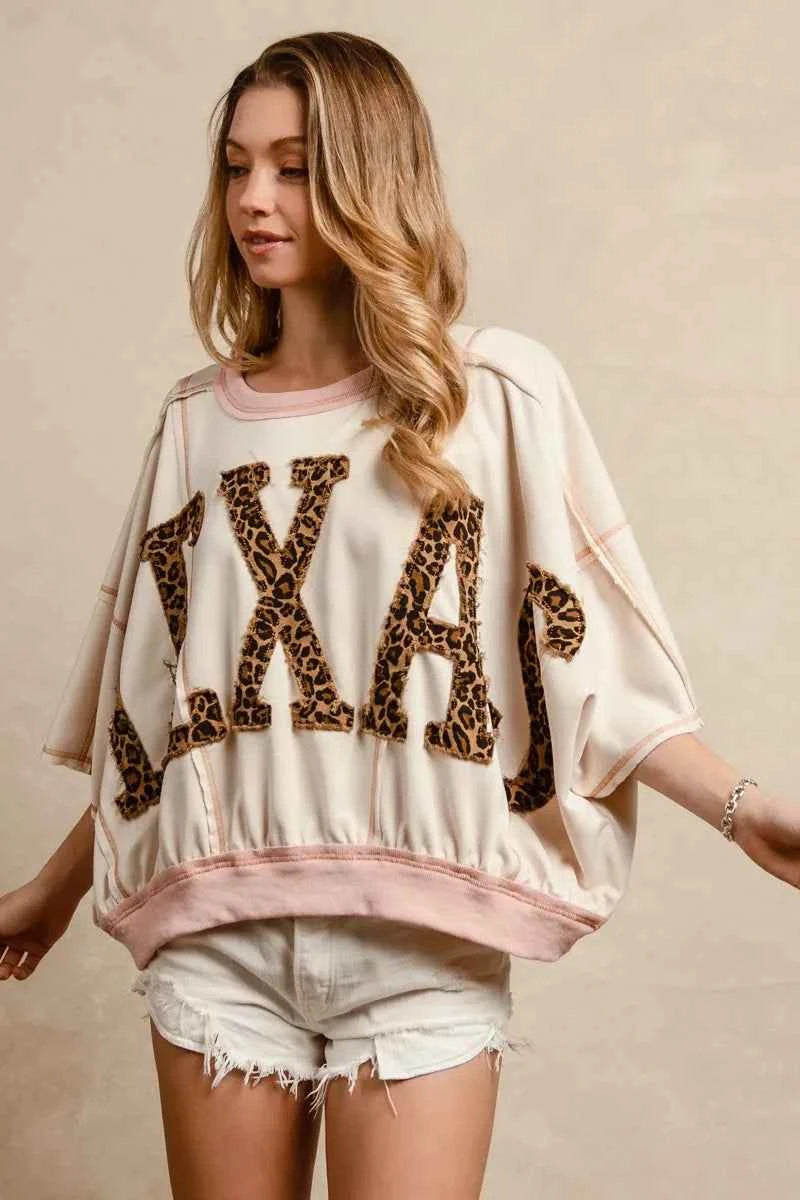 BiBi Leopard Print Texas Patchwork Overlock Stitch Top 6791319a4a984ce59be3081597872b48-Max-Origin