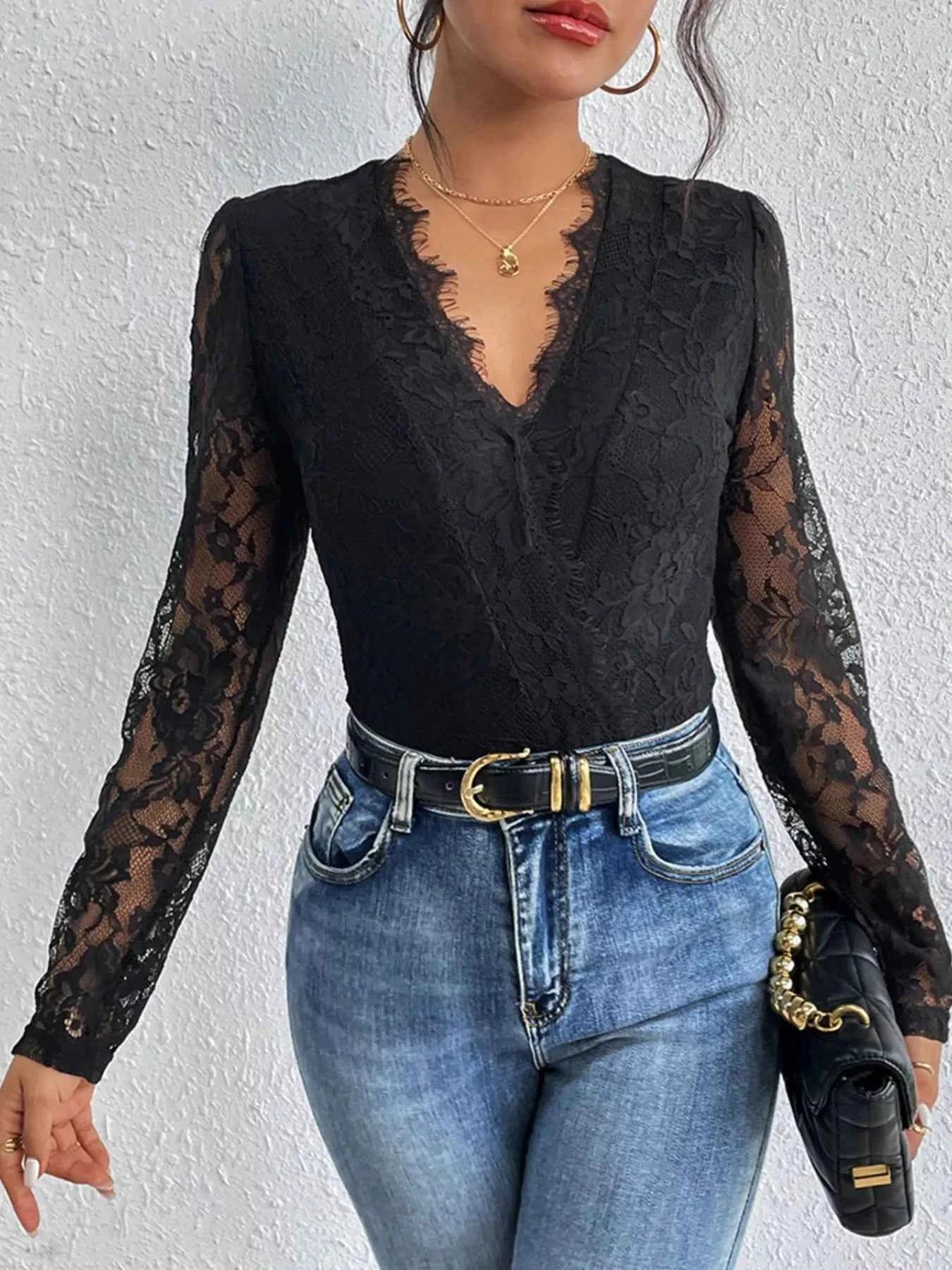 Lace V-Neck Long Sleeve Bodysuit 67973872-08af-46f9-b915-462f691536d7-Max-Origin