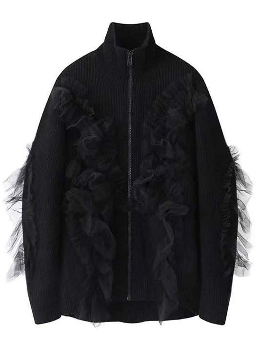 The Sheer-Panel Stand-Collar Zip Cardigan 679C9B7D857D35B9C409AAC732439E39