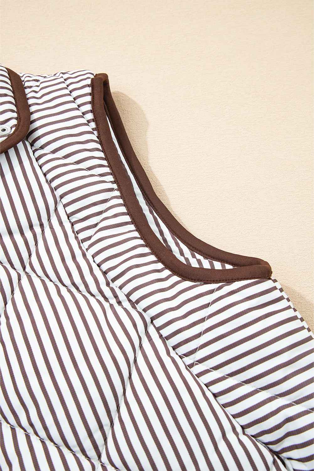 Black Striped Snap Button Scalloped Hem Winter Vest 67a0b107bd92c113