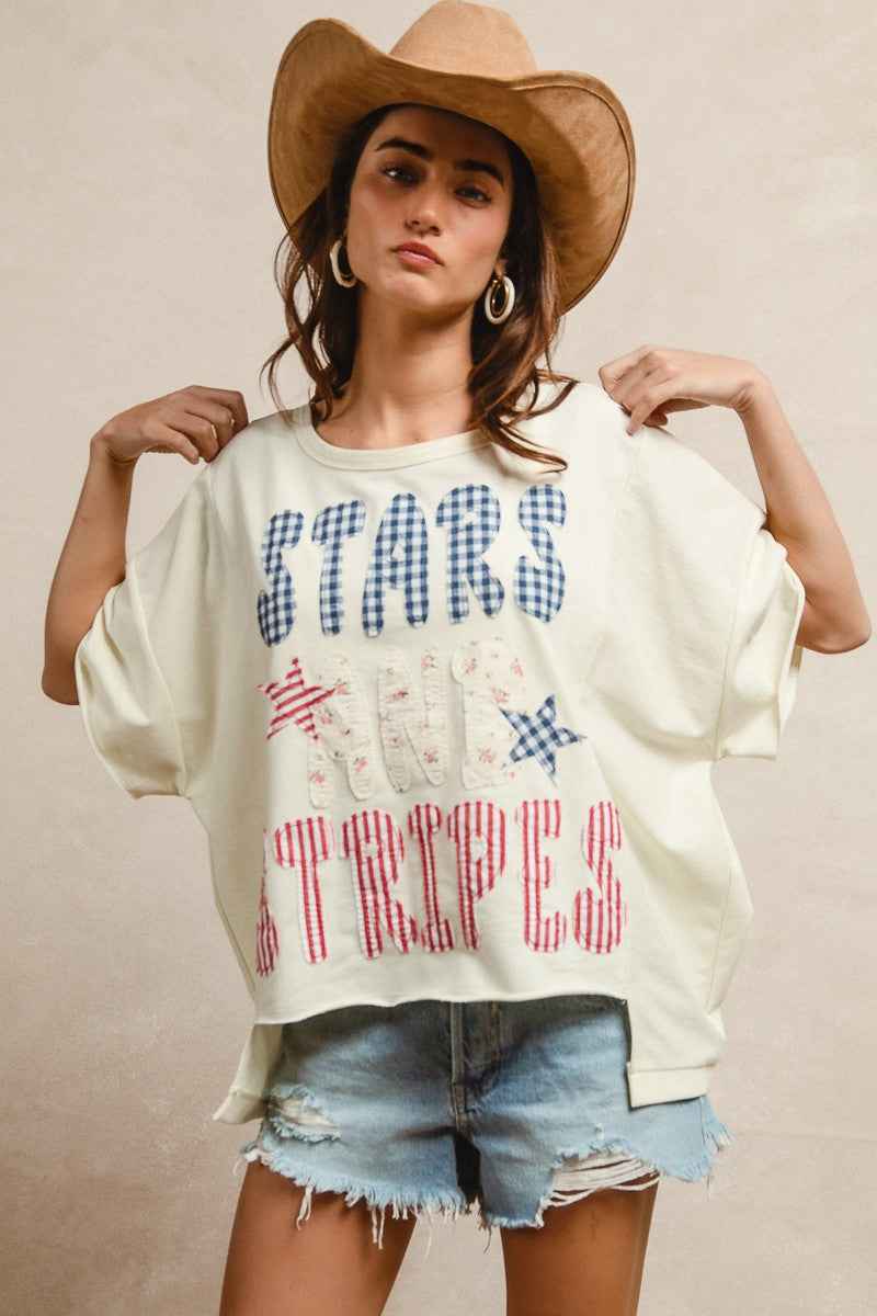 BiBi Mix And Match Stars And Stripes Patchwork Short Sleeve T-Shirt 67a10c51d28e407fb7c8d7b29de5c734-Max