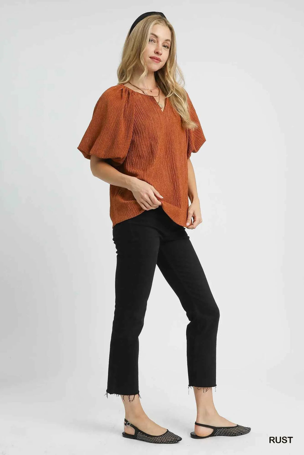 Umgee Textured Flutter Sleeve Notch Neck Top 67a23ed1-db24-4c50-a893-641a8a4edfbd-Max-Origin