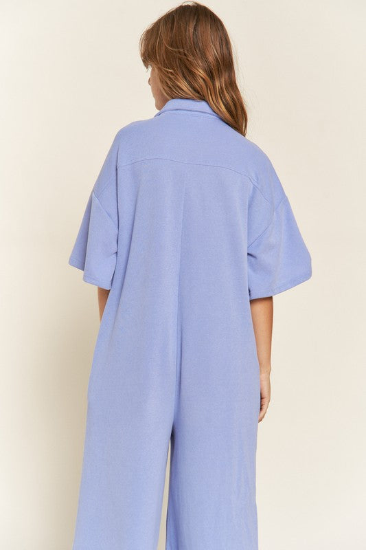Basic Collar Shirt Wide leg Jumpsuit 67a918e9-731e-4d2e-9c9f-8b05a1aa75c0