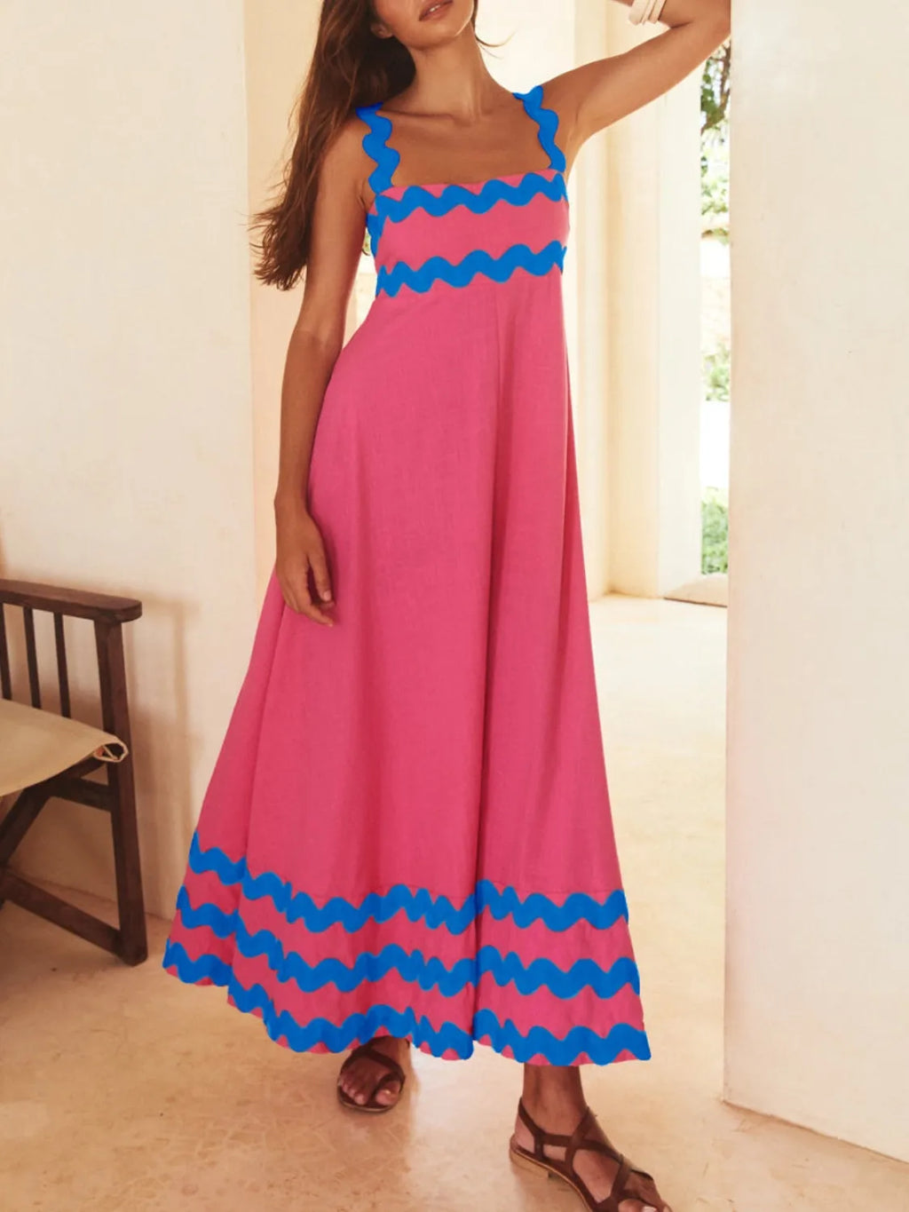 Contrast Trim Square Neck Maxi Cami Dress 67ae3119-b756-4fd7-a10e-205a9af24075-Max-Origin