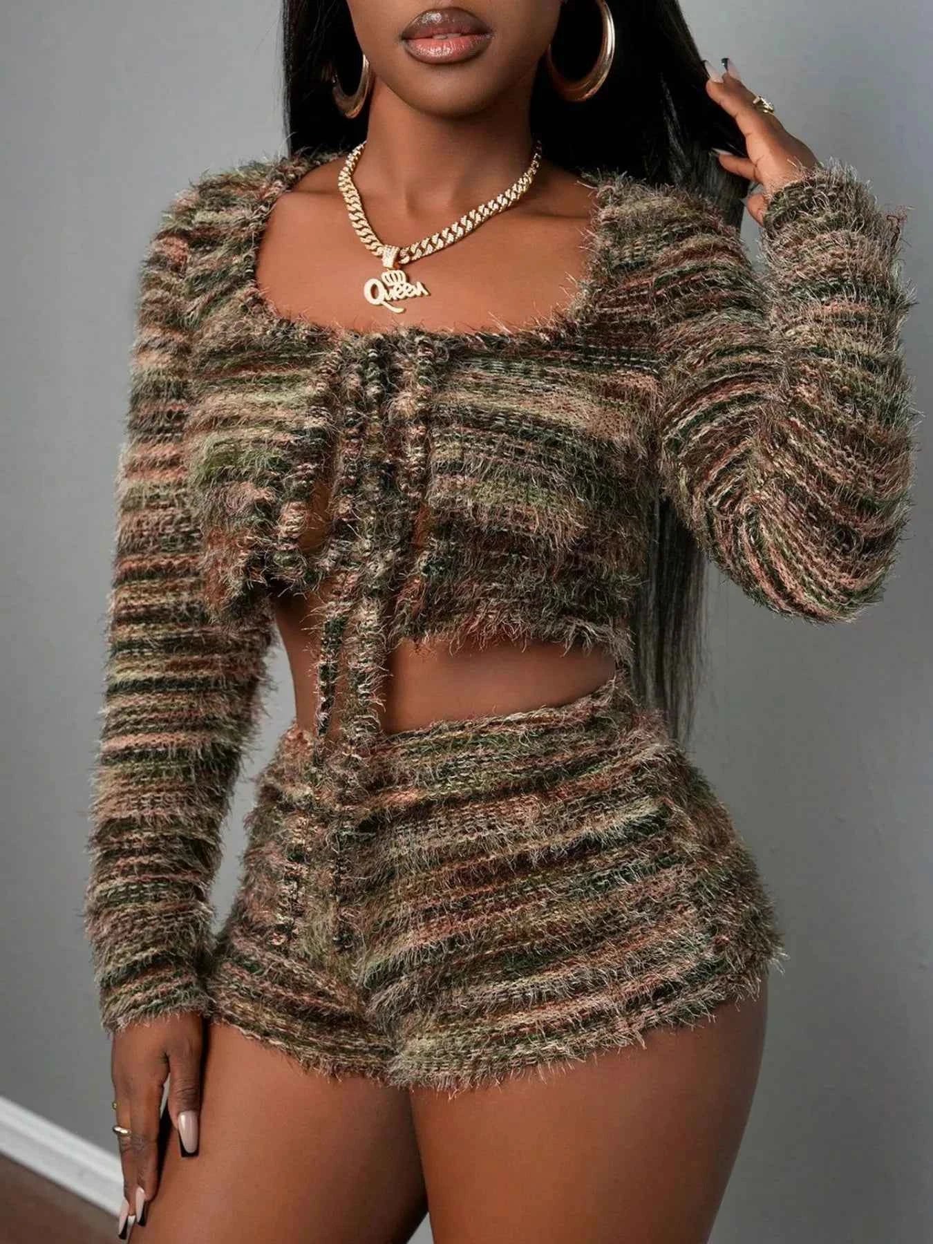 Square Neck Crop Top and Shorts Sweater Set Multicolor 67af8519-952e-4a93-9a6c-8b5aaab27b80-Max-Origin