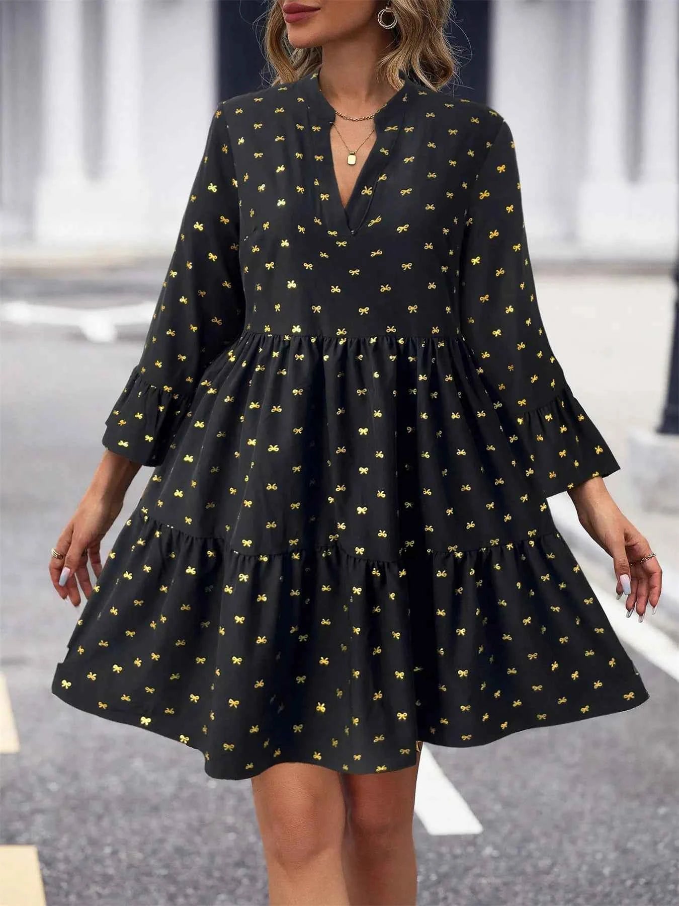 Bow Notched Long Sleeve Dress 67bbb9b7-0c85-4a51-9eba-cc80e6b8e490-Max-Origin
