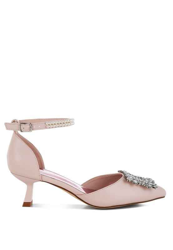 Onkana Diamante Brooch Kitten Heel Sandals 67bdb59a-7a3e-4760-bd6e-72f76db1feb3
