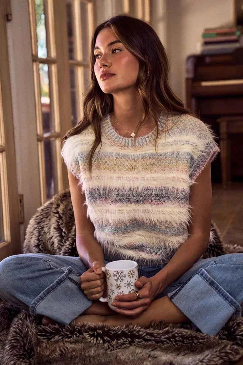 SO ME Soft Fuzzy Multi Color Stripe Cozy Sweater Top 67c3ebf4fa3c457c940bd61435861291-Max-Origin
