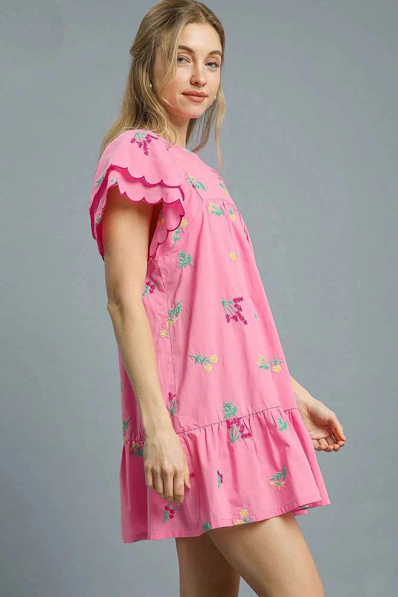 Umgee Floral Embroidered Short Sleeve Mini Dress 67cce270-621f-4d5c-8c57-1acb0520706f-Max-Origin