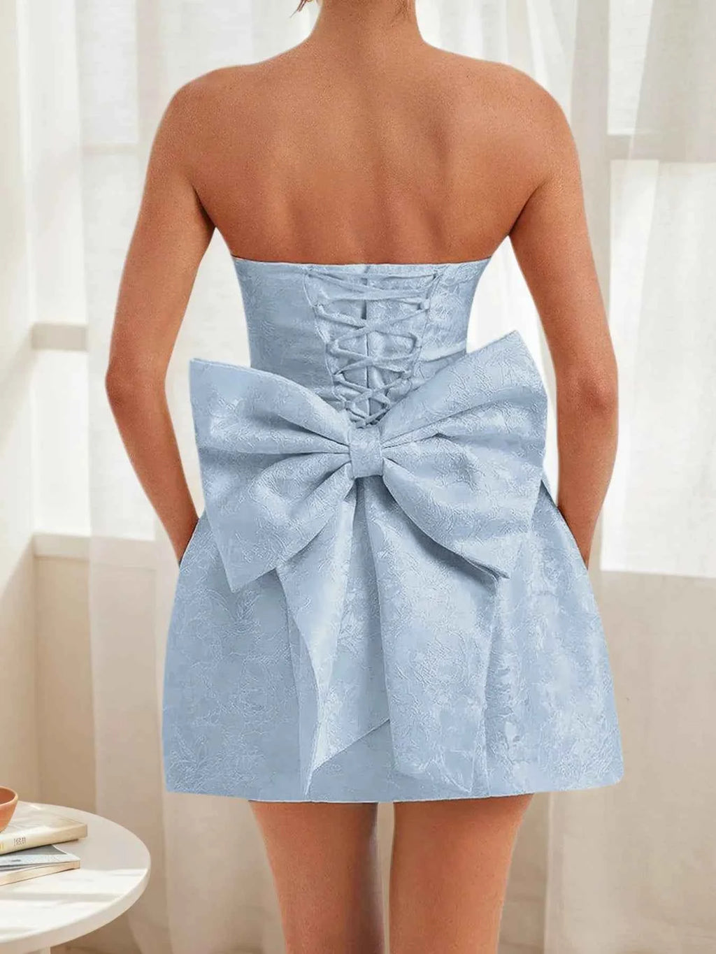 Lace Up Back Mini Dress with Bow Detail 67cd5190-dcc8-4d8b-8fa1-e18072c8b882-Max-Origin