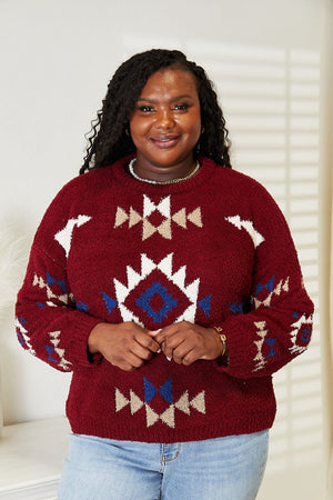 HEYSON Full Size Aztec Soft Fuzzy Sweater Burgundy 67d4d725ac69473995ded2e07b6d72d7-Max