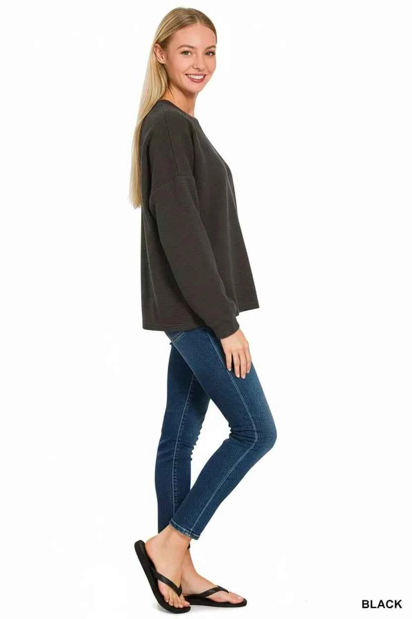 Zenana Double Knit Round Neck Long Sleeve Top 67d98f0d-5f6c-455c-89d3-03dcaf7f79fe-Max-Origin