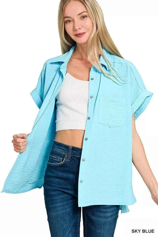 Zenana Woven Airflow Button Down Shirt 67dd0b56cbde472b910f54c109bd4907-Max-Origin