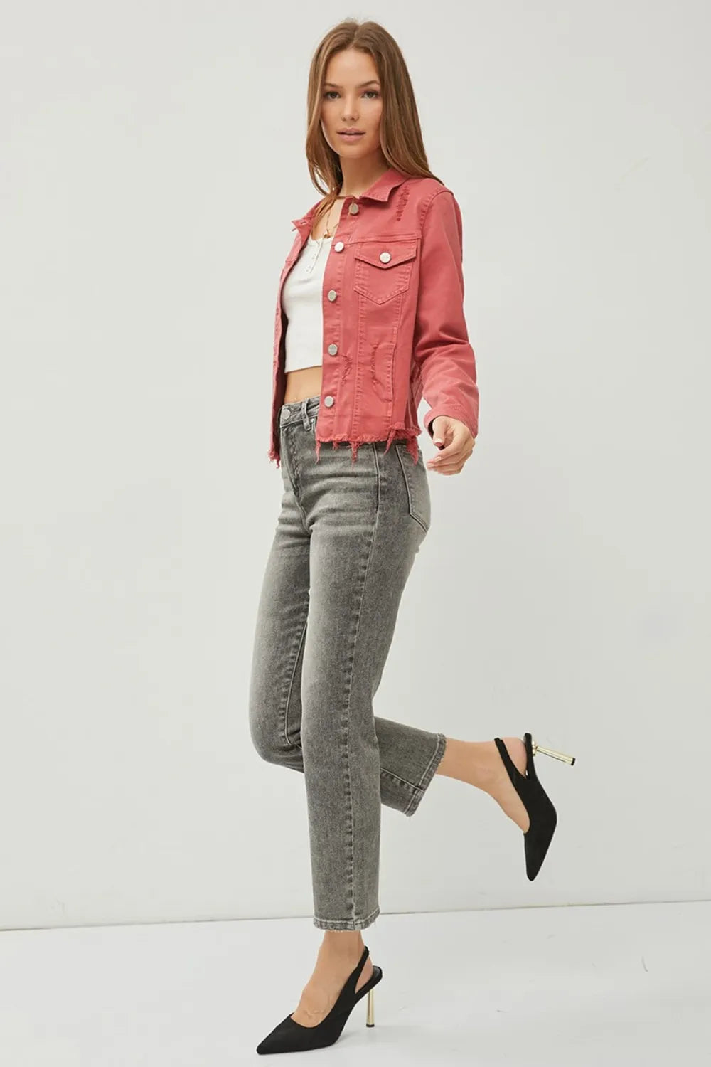 RISEN Full Size Raw Hem Button Up Cropped Denim Jacket Plus Size 67eea7de-89c2-4576-ba11-6baa7c201eab-Max