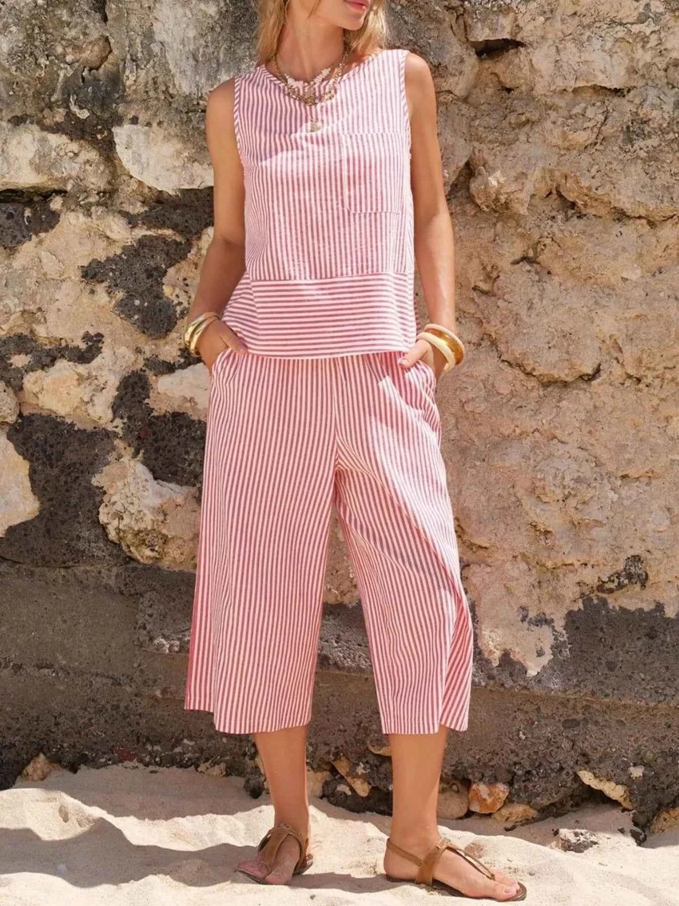 Striped Sleeveless Top and Cropped Pants Set Dusty Pink 67f19625eb0b4a3ab9f7f0ad522cb511-Max-Origin