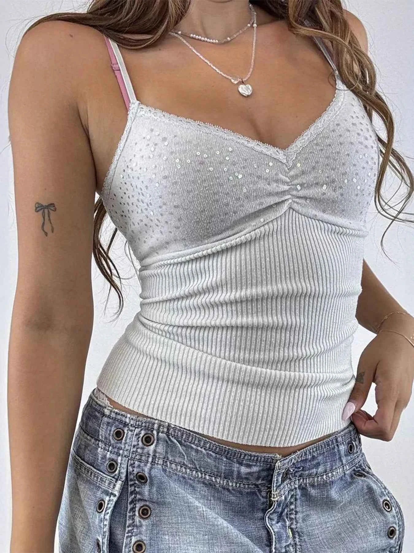 Sequin Lace Detail Cami Top 67f1c56cee1d4a77b6a3f766c3a75600-Max-Origin