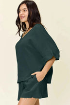 Double Take Texture Half Sleeve T-Shirt and Drawstring Shorts Set 67f226c1-1de0-43e0-b4ea-a95842ad013c-Max