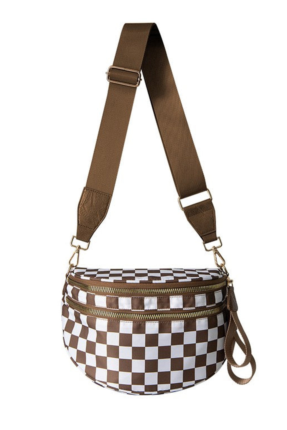 White Checkered Print Wide Strap Large Crossbody Bag 67f525cfed8fbb8f