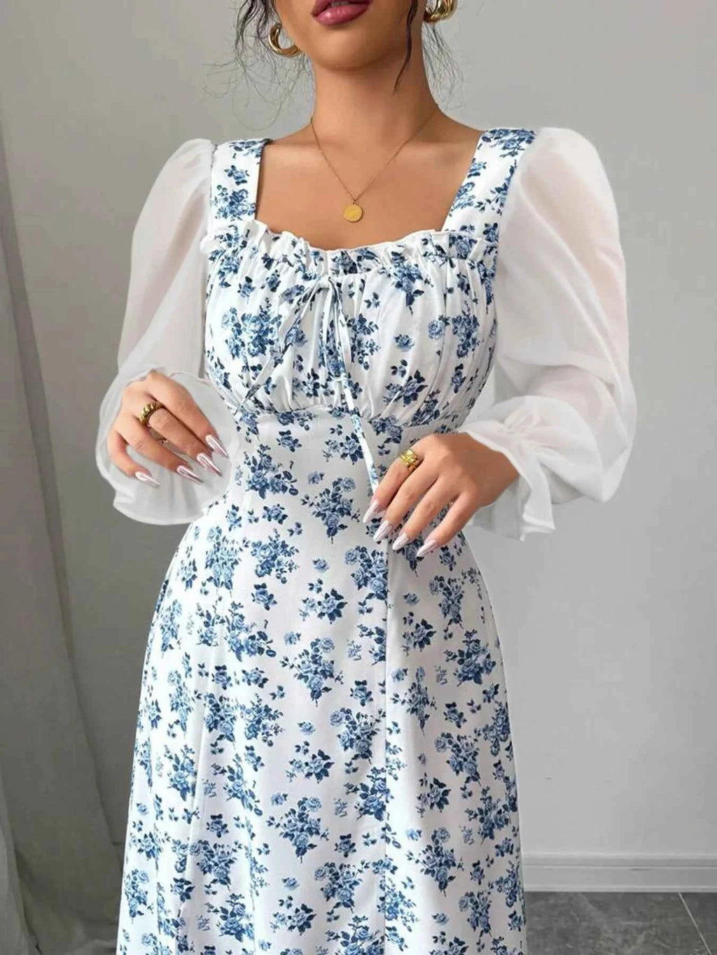 Floral Print Flounce Sleeve Maxi Dress 6800bd12-e2ec-46fc-8213-8595f871da4d-Max-Origin