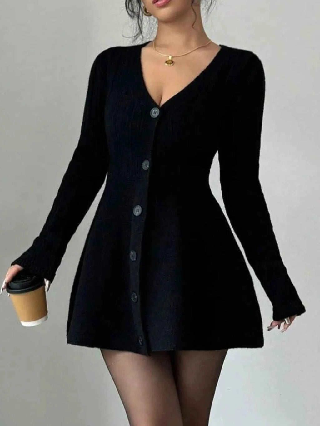 Button-Front V-Neck Knit Dress 68030309-d207-4132-870b-c801133b1fc3-Max-Origin