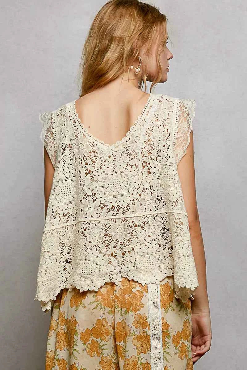 POL Lace Trim Openwork V-Neck Crochet Tank with Scalloped Edge 68043a9e-4e21-4a42-9436-9ce6bb64d728-Max-Origin