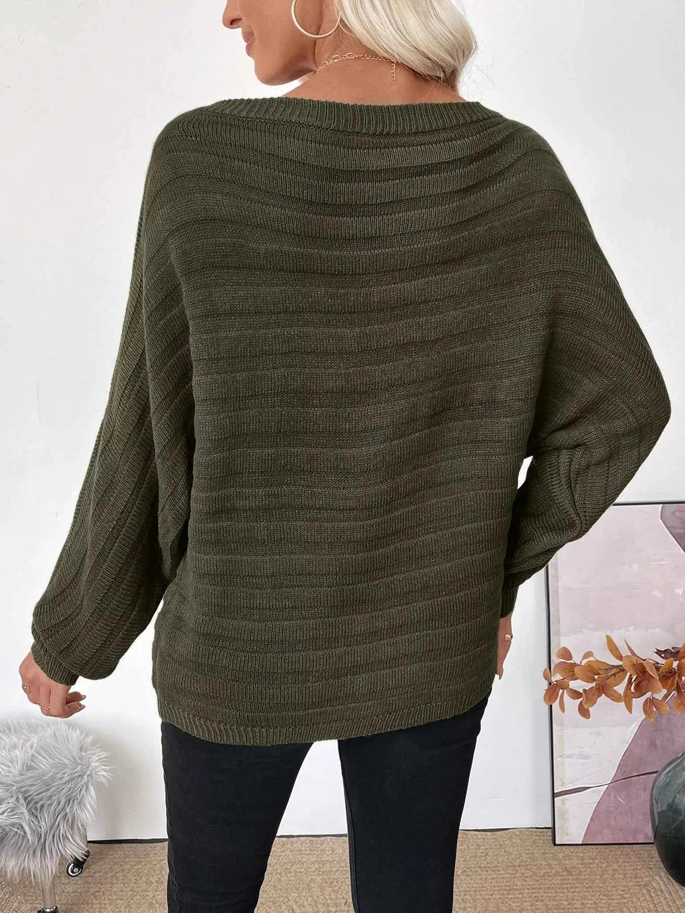 Boat Neck Ribbed Long Sleeve Sweater 6809c18e32b34f48a07aa41db069dc07-Max-Origin